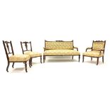 Edwardian rosewood four piece drawing room suit, comprising of a three seat sofa,