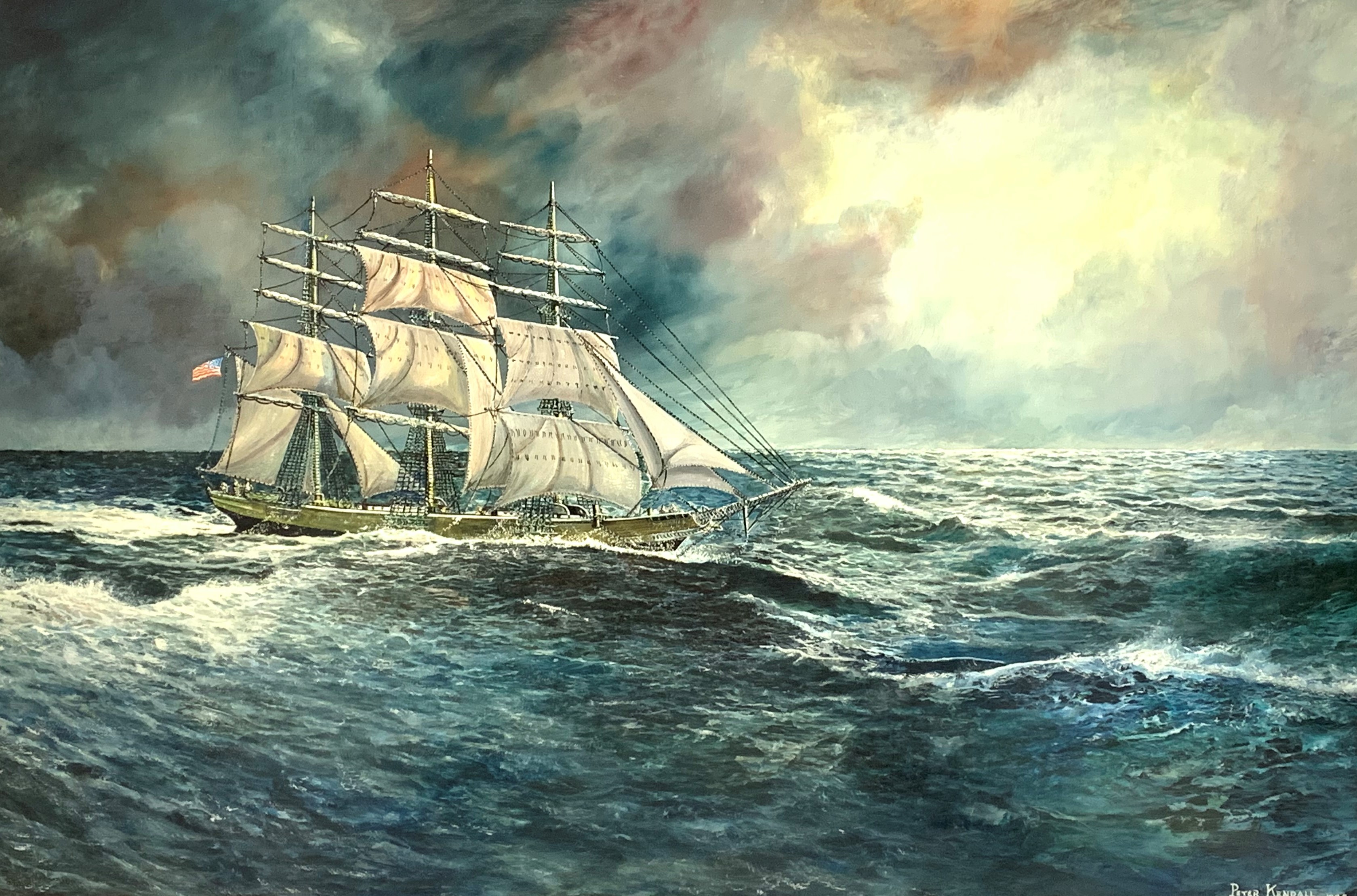 Peter Kendall 'The American Clipper Lightening' oil on canvas, signed and dated 1985,