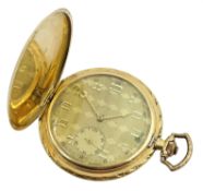 Swiss gold full hunter pocket watch top wound, stamped 14K 585,