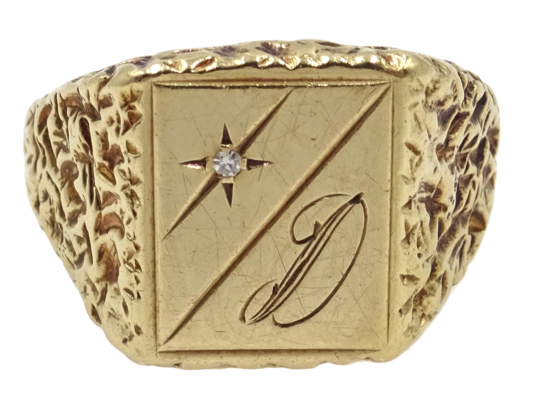 9ct gold single stone diamond signet ring,