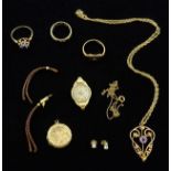 Edwardian gold amethyst pendant on gold chain,