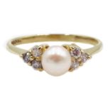 9ct gold pearl and cubic zirconia ring,