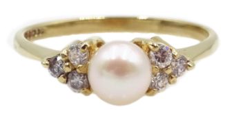 9ct gold pearl and cubic zirconia ring,