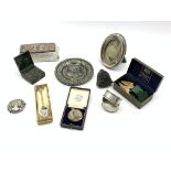 Box of small silver items including Edward VII coronation dish, oval photograph frame,
