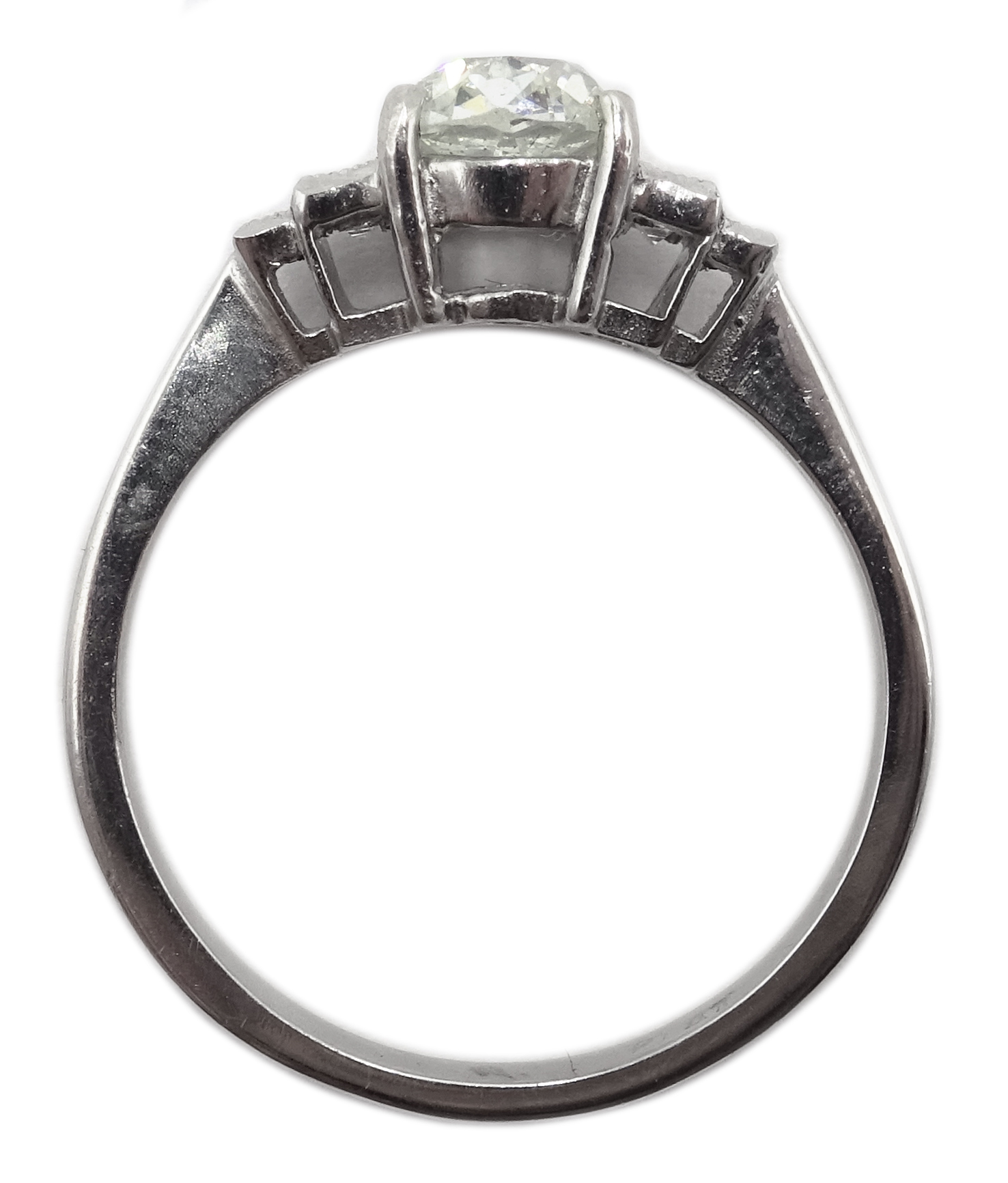 Platinum round and baguette cut diamond ring, stamped Plat, central diamond approx 0. - Image 3 of 3