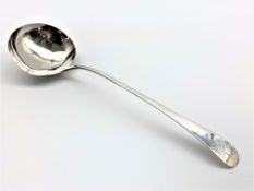 George III silver Old English pattern soup ladle engraved with a monogram London 1786 Maker Charles