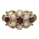 9ct gold opal and garnet cluster ring hallmarked Condition Report & Further Details