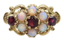 9ct gold opal and garnet cluster ring hallmarked Condition Report & Further Details