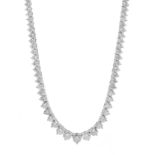 18ct white gold graduating diamond necklace stamped 18K, total diamond weight 13.