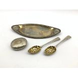 Silver navette shape snuffing tray L26cm Sheffield 1899,