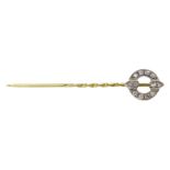 Cartier: early 20th century gold stick pin with diamond terminal, terminal diameter 9mm,