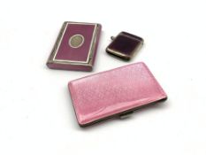 Ladies Continental silver and pink enamel cigarette case with import marks for Cohen and Charles