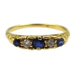 Victorian 18ct gold (tested) five stone sapphire and diamond ring Condition Report &