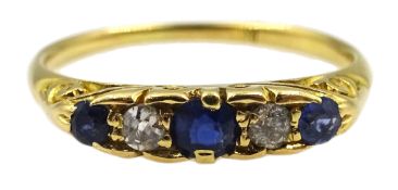 Victorian 18ct gold (tested) five stone sapphire and diamond ring Condition Report &