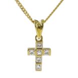 18ct gold princess cut diamond cross pendant necklace,
