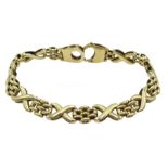 9ct gold cross link chain bracelet hallmarked, approx 13.