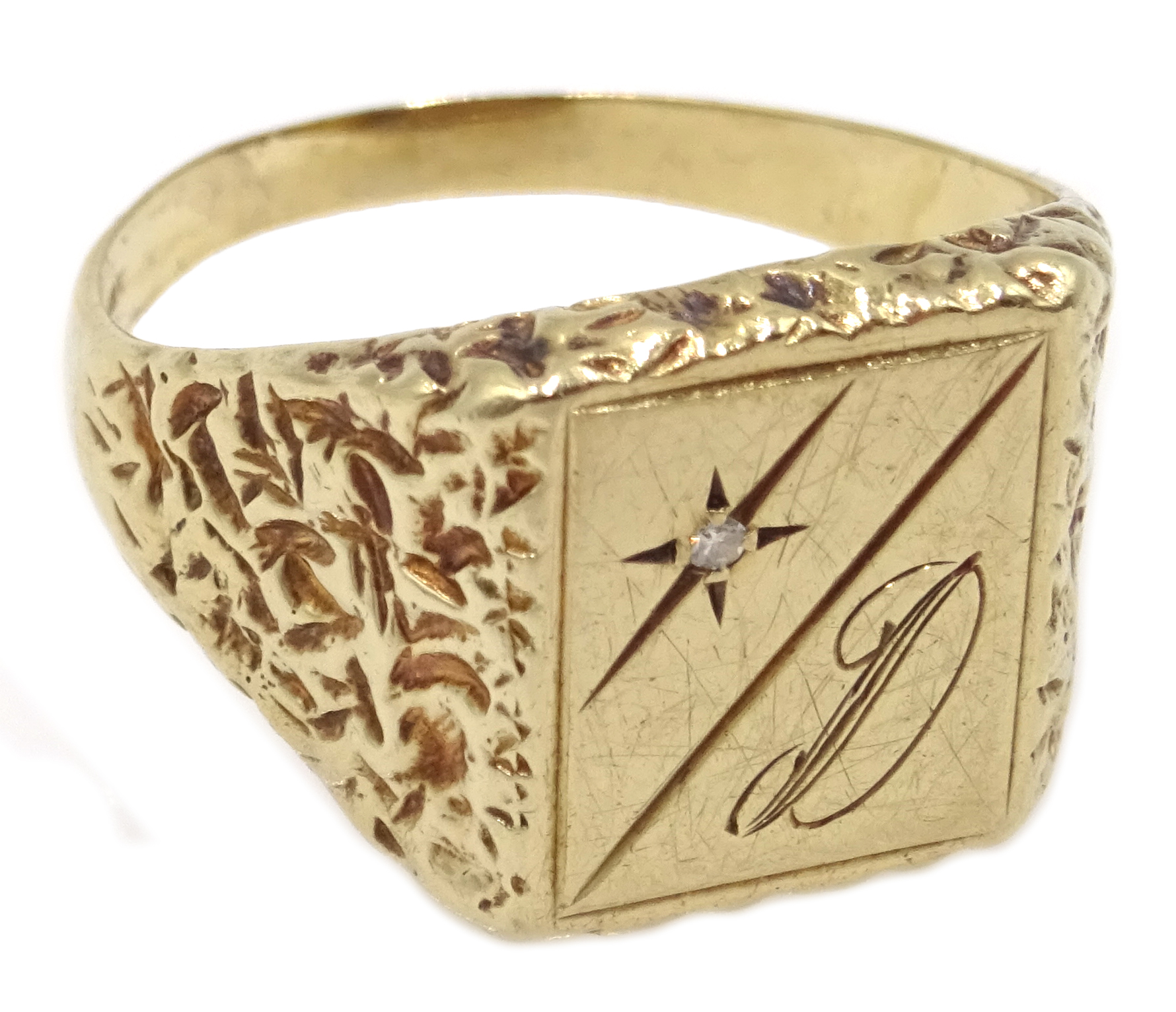 9ct gold single stone diamond signet ring, - Image 2 of 3