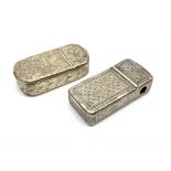 Victorian silver snuff box and cheroot cutter with double hinged cover and engraved decoration