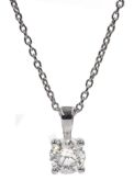 18ct white gold single stone diamond pendant necklace, stamped 750, diamond 0.