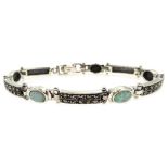Silver oval opal and marcasite bracelet,