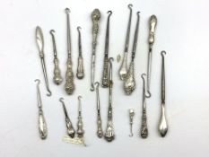 Collection of seventeen various silver handled glove and boot button hooks Condition