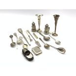 Various small silver items including vesta case, pair of pepperettes, thimble,