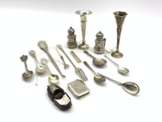 Various small silver items including vesta case, pair of pepperettes, thimble,