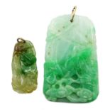 Two carved jade pendants Condition Report & Further Details Largest = 55mm x