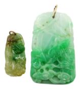 Two carved jade pendants Condition Report & Further Details Largest = 55mm x