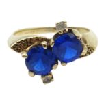 Gold two blue synthetic stone ring,