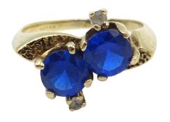 Gold two blue synthetic stone ring,