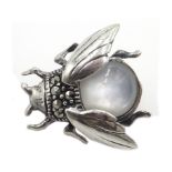 Silver mother of pearl and marcasite bug brooch,