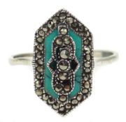 Silver turquoise and marcasite ring Condition Report & Further Details Silver tested