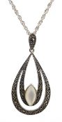 Silver mother of pearl and marcasite pendant necklace,