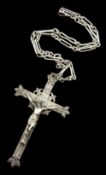 Heavy silver (tested) crucifix pendant on trombone link chain link necklace hallmarked, approx 5.