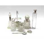 Small cut glass globe scent bottle with silver cover,