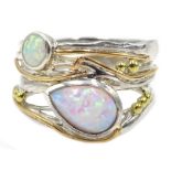 Silver and 14ct gold wire opal ring,