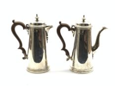 Pair of silver Cafe au Lait pots with domed covers,