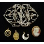 9ct gold mounted cameo brooch hallmarked, gold star of David pendant stamped 9ct,