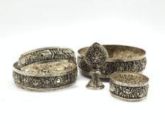 19th Century Tibetan silver 5 piece mandala set embossed with elephants etc Condition