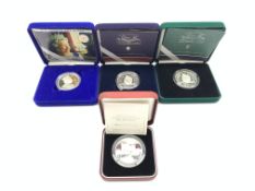 Four United Kingdom silver proof five pound coins, dated 1996, 2000,