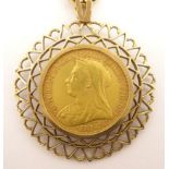 Queen Victoria 1896 gold full sovereign, in 9ct gold pendant mount on a chain, total weight 27.