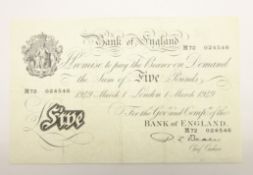 Bank of England Beale white five pound note, '1 March 1949',