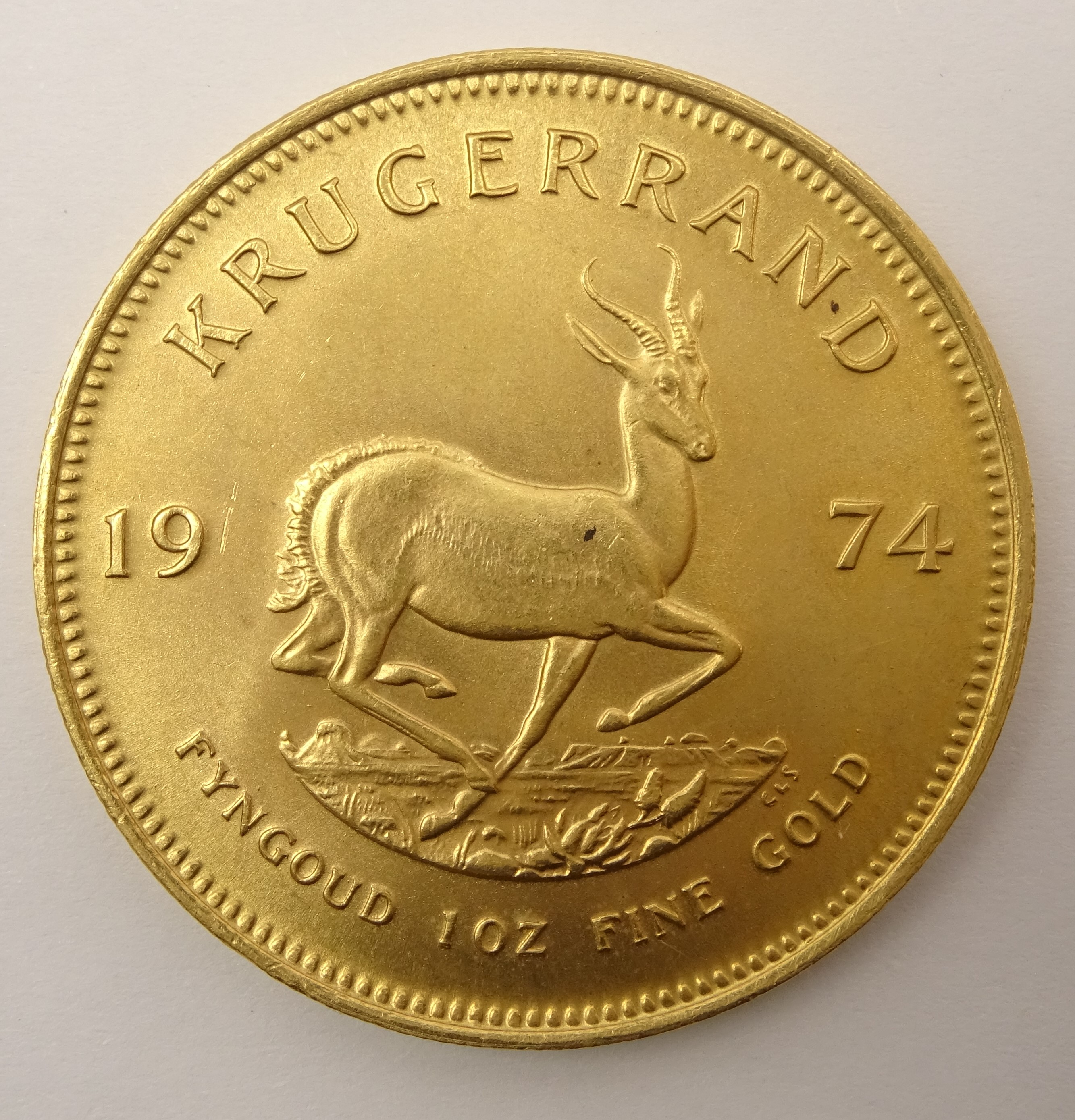 South Africa 1974 one ounce fine gold Krugerrand Condition Report & Further Details - Image 2 of 2