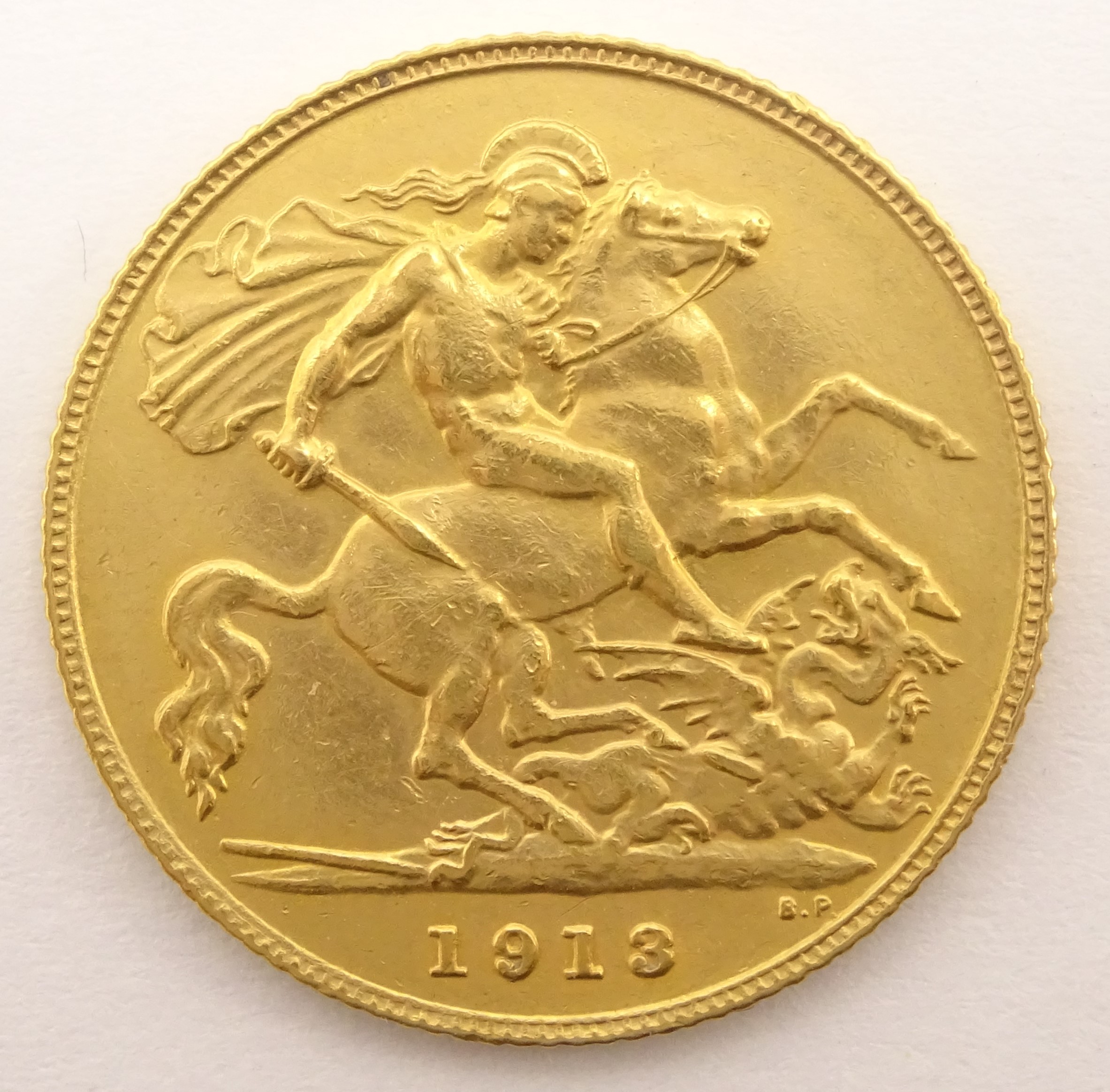 King George V 1913 gold half sovereign Condition Report & Further Details <a - Image 2 of 2