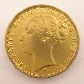 Queen Victoria 1877 gold full sovereign,