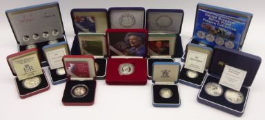 Collection of silver proof coins including 2002, two 2003 and one 2004 crowns,