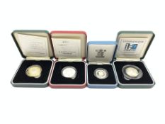 Four United Kingdom silver proof coins, 1996 one pound, 1996 'A Celebration of Football' two pounds,