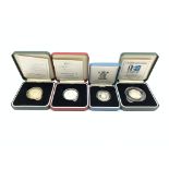 Four United Kingdom silver proof coins, 1996 one pound, 1996 'A Celebration of Football' two pounds,