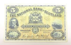 The National Bank of Scotland five pound note, '11th January, 1943',
